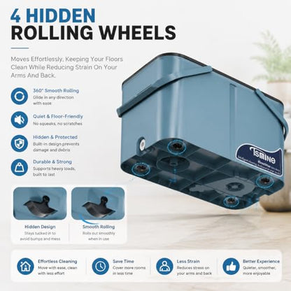 Gen 1 Large-Capacity Spin Mop and Bucket – for Big Homes & Deep Cleaning Days,4-Chamber System Separates Dirty & Clean Water, 2-GAL Heavy-Duty Design with Wheels & 8 Refill Mop Heads - Blue/Grey - size: Blue/Grey+8 Mop Heads