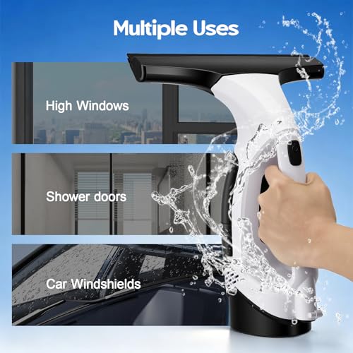 Window Vacuum Squeegee Cordless, 2200mAh Electric Window Squeegee Vacuum with 0.8-1M Extendable Pole, 2000Pa Window Sill Cleaning Tools, for High Windows, Shower Glass, Car, Kitchen