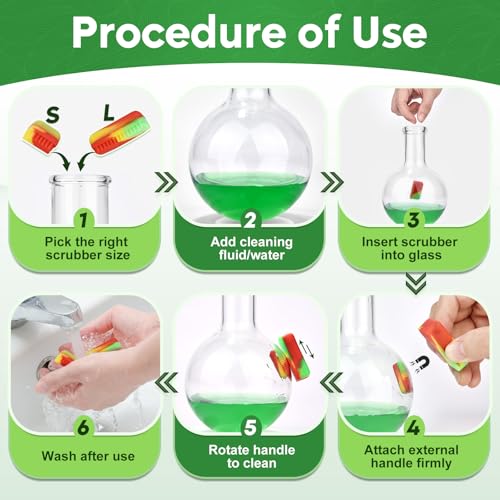 Magnetic Glass Cleaner Kit - Reusable Cleaning Tool with Handle, 2 Silicone Brushes for Deep Clean of Hard-to-Reach Stains in Glassware Vases Bottles Ceramics - Great Holiday Gift (Red) - color: Red