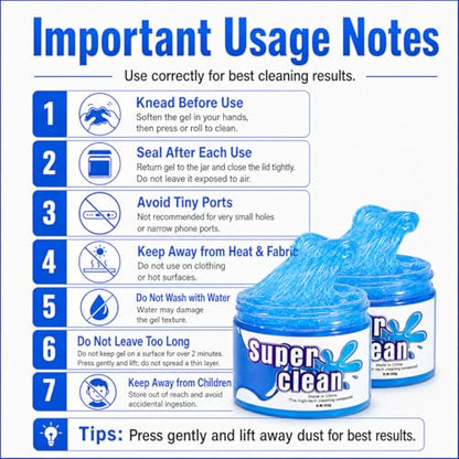 2 Pack Car Cleaning Gel, Universal Interior Detail Putty for Auto Air Vents, Dashboard, Console, and Electronics, Reusable Dust Cleaner for Car Accessories, Laptop & Keyboard (Blue)