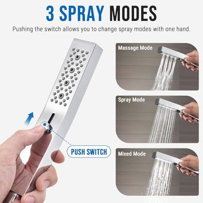 G-Promise All Metal Handheld Shower Set with 3-Function Showerwand, included Handheld Holder to Control on/off Switch and 70 Inch Tangle-Free Stainless Steel Hose Chrome - color: Chrome