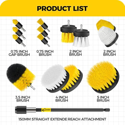 Holikme 15-Piece Drill Brush Attachment Set - Power Scrubber, Crevice, Scrub, Bathroom Gap, Grout, Tile & Kitchen Cleaning Brushes