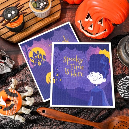 6 Pack Swedish Dishcloths for Kitchen |Watercolor Dish Towels | Reusable Paper Towels Washable | Non-Scratch Cellulose Sponge Cloths | No Odor, Biodegradable, Swedish Cloths, Halloween - color: W-halloween