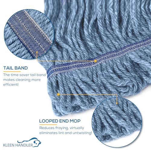 KLEEN HANDLER HEAVY DUTY Commercial Mop Head Replacement, Wet Industrial Cotton Looped End String Cleaning Mop Head Refill, Blue Mop, Universal Headband - size: 1 Count