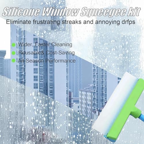 AquaSwipe Window Squeegee, Aqua Swipe Window Cleaner, Recyclable Silicone Window Squeegee Kit with Microfiber Scrubber, Glass Cleaning Tools for Shower Glass Mirror, Car(Blue) - color: Blue