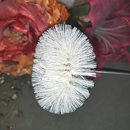 NewFerU Stainless Steel Soda Bottle Cleaning Brush in Natural Boar Bristle Wool Tip, Long Handle, Flexible Bendable Thick Wire Cleaner for Narrow Neck Water Baby Bottles Straw Pipe Tube Flask (Round) - color: Round