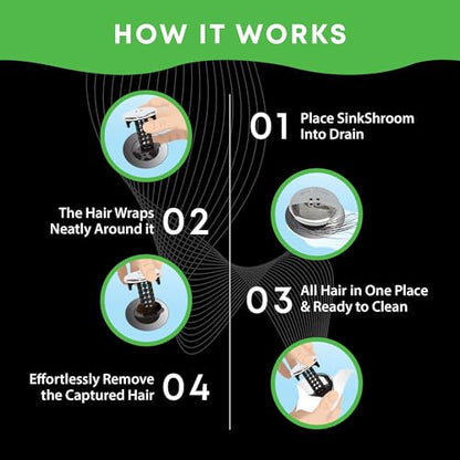 SinkShroom Chrome Edition Revolutionary Bathroom Sink Drain Protector Hair Catcher, Strainer, Snare, Black - color: Black