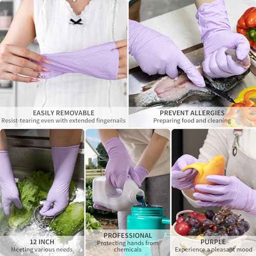 FINITEX Nitrile Disposable Latex-Free Gloves Purple - 5mil 100PCS Latex/Powder-Free 12inch Cleaning Medical Exam Food Glove - color: Purple (Large 100)