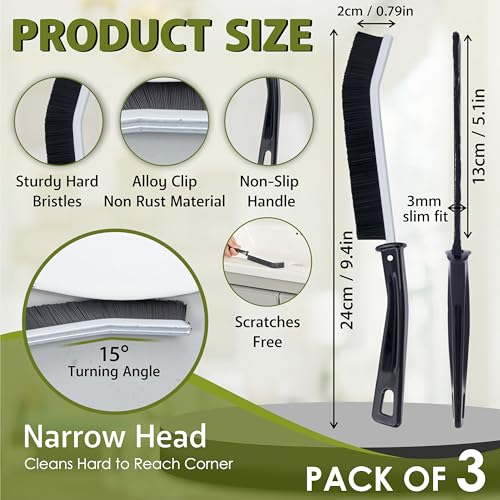 Crevice Cleaning Brush Set - 3 Pcs Hard Bristle Crevice Cleaning Tool for Grout, Tile Floors, Gaps & Narrow Spaces-Small Grout Scrub Brush for Cleaning Bathroom, Shower, Window Tracks, Kitchen