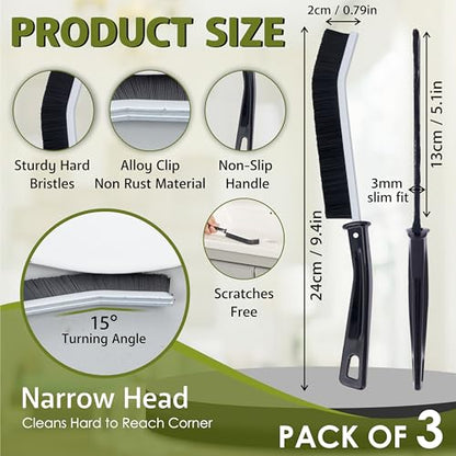 Crevice Cleaning Brush Set - 3 Pcs Hard Bristle Crevice Cleaning Tool for Grout, Tile Floors, Gaps & Narrow Spaces-Small Grout Scrub Brush for Cleaning Bathroom, Shower, Window Tracks, Kitchen