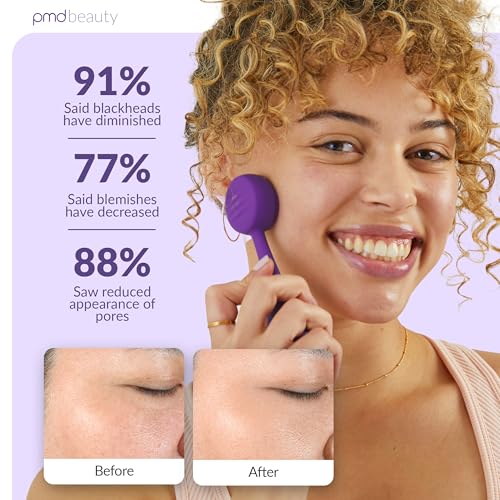 PMD Clean Mini - Smart Facial Cleansing Device with Silicone Brush & Anti-Aging Massager - Waterproof - SonicGlow Vibration Technology - Clear Pores and Blackheads - Lift, Firm, and Tone Skin - color: Purple