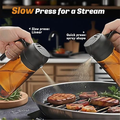 Oil Sprayer for Cooking 2 in 1, Olive Oil Dispenser for Kitchen Gadgets, 16oz/470ml Premium Light-Blocking Oil Bottle, Food-Grade Spray Bottle, for Salad, Air Fryer, BBQ (Brown) - color: Brown Glass/Black Cap