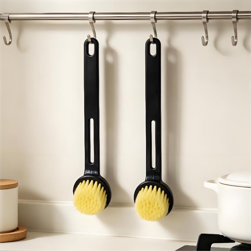2 Pack Dish Brush with Handle, Stiff Bristles Dish Scrubber, Labor-Saving Kitchen Brush for Dishes, Pots, Pans and Sink Cleaning(Deep Blue) - color: Deep Blue