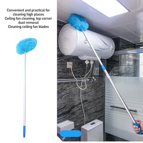 Ceiling Fan Duster with Extension Pole, 360 Degree Rotation Extra Long Round Duster Washable Cobweb Brush for Outdoor Indoor (Blue) - color: Blue