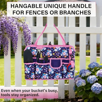 KUNN 5 Gallon Bucket Tool Organizer 18-Pocket Heavy-Duty Bucket Caddy with Hangable Handle & Comfort Grip Pad | Gardening Tool Bag, Garden Organizer Storage Bag Accessory for Gardeners, Purple - style: Purple Floral