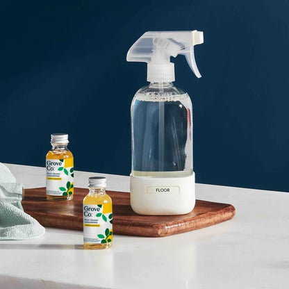 Grove Co. Refillable Glass Spray Bottle, 16 oz White - Reusable Cleaning Container with Protective Silicone Sleeve & Slide & Snap Labeling System - For Essential Oil, Multi-Purpose & Glass Cleaners - color: White, size: 16 Ounce (Pack of 1)