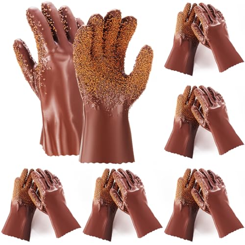 Teenyyou 6 Pairs Sewer Snake Gloves Non Slip and Reusable PVC Sewer Abrasion Resistant Drain Cleaning Waterproof Safety Plumbing Snake Gloves for Men Women Plumber Tools (Brown,Regular) - color: Brown, size: Standard