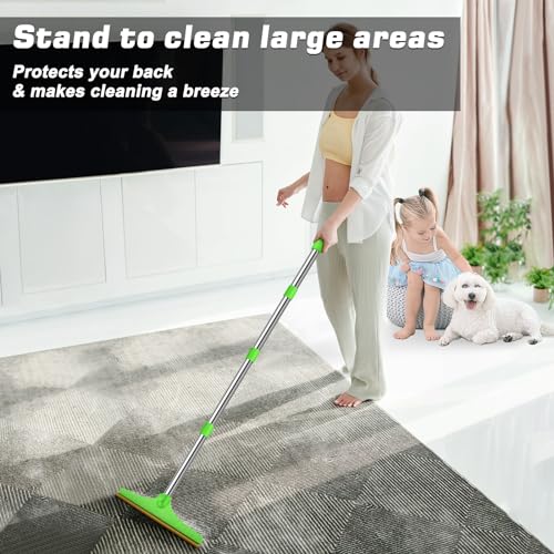 B-Land Carpet Rake for Pet Hair Removal, Reusable Pet Hair Remover with 60” Adjustable Long Handle, Carpet Scraper Dog Cat Hair Remover Tool for Rugs, Mats, Couch, Furniture Green - color: Green