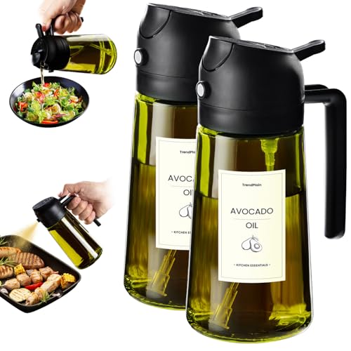 TrendPlain - Original 16oz/470ml Olive Oil Dispenser Bottle for Kitchen Gadgets and Air Fryer Accessories - Olive Oil Sprayer for Cooking w/Stickers - 2 Black - color: 2 Black, style: 2 Pack