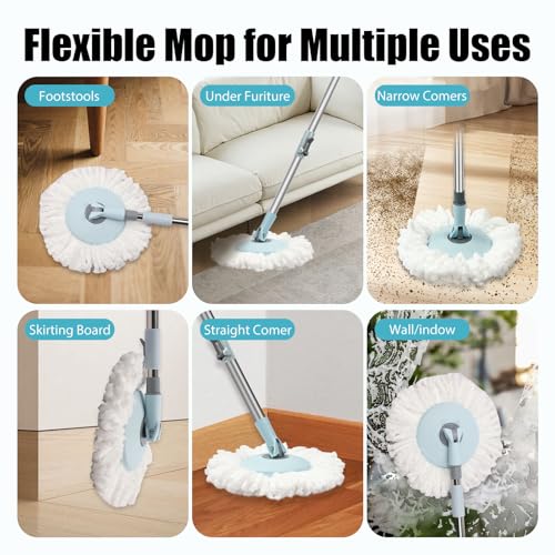 Spin Mop and Bucket with Wringer Set,360° Mop and Bucket System with 3 Microfiber Mop Refills and 50" Extended Handle for Floor Cleaning