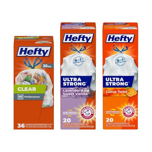Hefty Trash & Recycling Bags Variety Pack – 30 Gallon Clear (36 CT) + 13 Gallon Citrus Twist (20 CT) + 13 Gallon Lavender Vanilla (20 CT), 1 CT - size: 3 Count (Pack of 1)