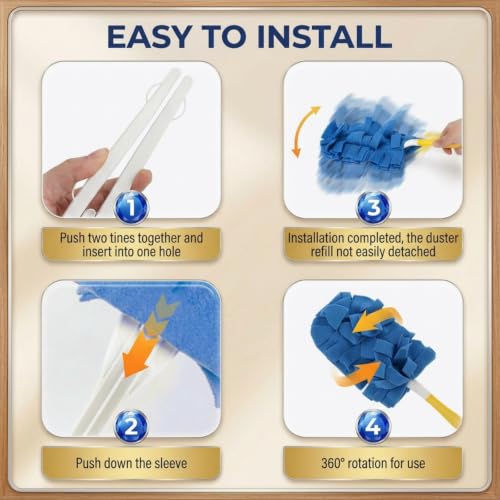 Reusable Duster Refills Compatible 5 Pack Washable Wet Pads with Handle 360°Heavy Included Damp Home Cleaning Fleece for Fan Blinds Furniture Window Kitchen Floor