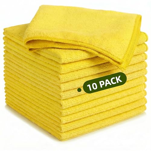 Microfiber Cleaning Cloth 10 Pack, 9.8 x 9.8 Inch Towels, Ultra Absorbent & Lint-Free, Streak-Free Rags for Car, Kitchen, Window & Household, Reusable Washable Cleaning Cloths (Yellow) - color: Yellow