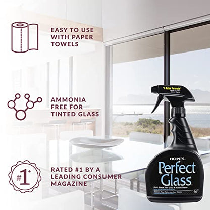 HOPE'S Perfect Glass Cleaner Spray, Streak-Free, Ammonia-Free Window, Mirror, Screen, Tinted Glass, and Shower Door Cleaner, Indoor and Outdoor Glass Surfaces, 32 Fl Oz, Pack of 12 - style: 32 Fl Oz (Pack of 12)