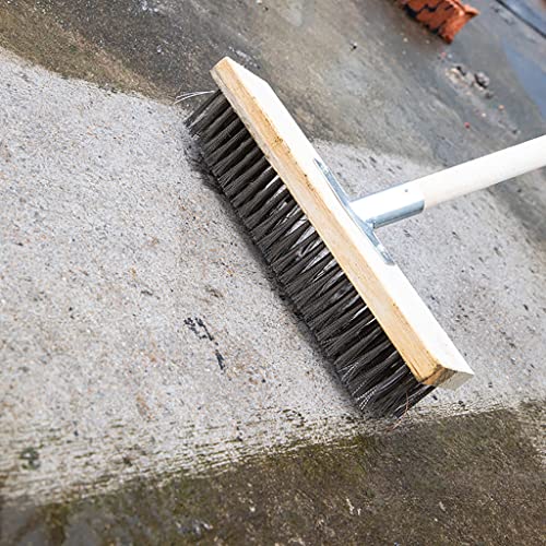 12" Heavy-Duty Rough Surface Floor Brush,Stainless Steel Wire Large Deck Scrub Brush 12" x 2.7” Removes Snow, Dirt & Grime on Drivways, Steps, Patios, Decks, Tile, Cement Without Stick (12") - size: 12"