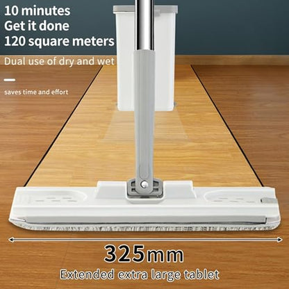 Mop and Bucket Set Self Wringing System – Separate Clean & Dirty Water, 360° Rotating Flat Mop, 2 Reusable Microfiber Pads, Hands Free Wet & Dry Cleaning for Hardwood Tile Laminate – Vallary