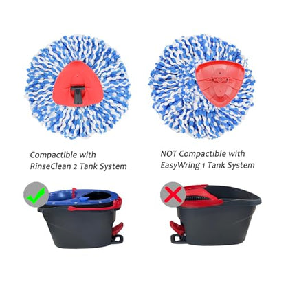 4 Pack Spin Mop Replacement Heads Microfiber Mop Refills Compatible with 2 Tank System Replace Head Safe for Cleaning All Hard-surfaced Floors Includes 1 Extra Mop Replacement Base - size: 4 Mop Refills for 2 Tank System & 1 Mop Base