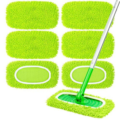 6-Pack Reusable Mop Pads Fit Swiffer Sweeper, Microfiber Cleaning Mop Pads Refill for Dry Sweeping & Wet Mopping Replacement - color: Fluorescent Green