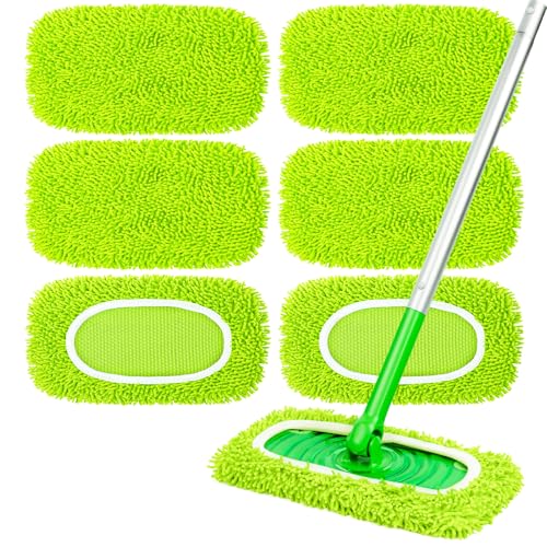 6-Pack Reusable Mop Pads Fit Swiffer Sweeper, Microfiber Cleaning Mop Pads Refill for Dry Sweeping & Wet Mopping Replacement - color: Fluorescent Green