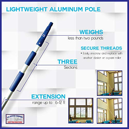 Cobweb Duster Extendable 18 Foot High Reach Ceiling Fan Duster | 3-Stage Aluminum Telescoping Pole | Medium Stiff Bristles | Long Handle Webster Microfiber Duster for Cleaning | U.S Duster Co.