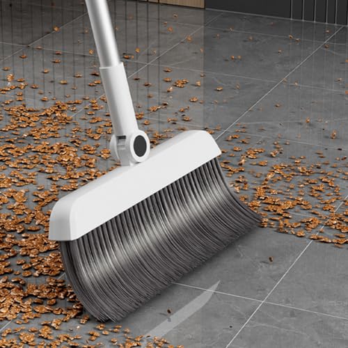 3-in-1 Broom and Dustpan Set - Stainless Steel Handle Floor Cleaning Kit for Home & Office, Space-Saving Storage Design - color: White