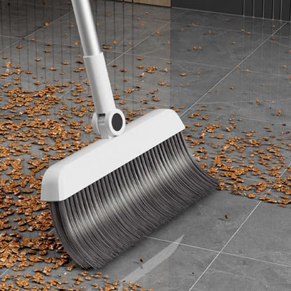 3-in-1 Broom and Dustpan Set - Stainless Steel Handle Floor Cleaning Kit for Home & Office, Space-Saving Storage Design - color: White