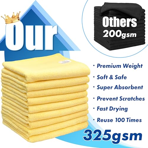 Simple Houseware 9-Pack Microfiber Cleaning Towels, Heavy-Duty & Reusable Cloths for Home, Kitchen, and Car, 16" x 24", 325 GSM - size: 9 Pack