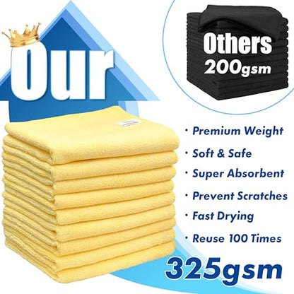 Simple Houseware 9-Pack Microfiber Cleaning Towels, Heavy-Duty & Reusable Cloths for Home, Kitchen, and Car, 16" x 24", 325 GSM - size: 9 Pack