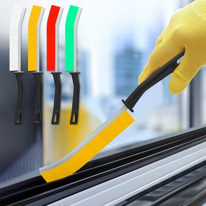 4PCS 23 * 2cm Crevice Cleaning Brush Set for Window Tracks Kitchen Use, Household Scrub Brushes with Handle Daily Clean(Multicolor) - color: White,yellow,red,green