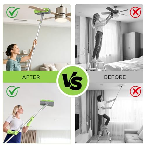 Cleaning Fan Duster Set with 72 Inch Extendable Handle, Reusable Crevice Fan Cleaner Brush, Cleaning Cloth, 4Fan Brush Cloths, Flat Duster for Under Appliances, Ceiling Fan Blade, Blinds, Baseboard