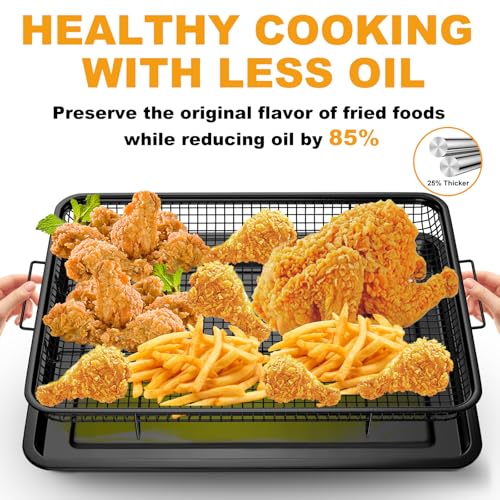 DONGULI Air Fryer Basket Oven - 2 Set Large Air Fryer Basket and Tray Stainless Steel Oven Air Fryer Rack Pan Accessories for Baking (L-2 Pack-Black-15.7"x11.8") - size: L-2 Pack Black-15.4"x11.2"15.4"x11.2"
