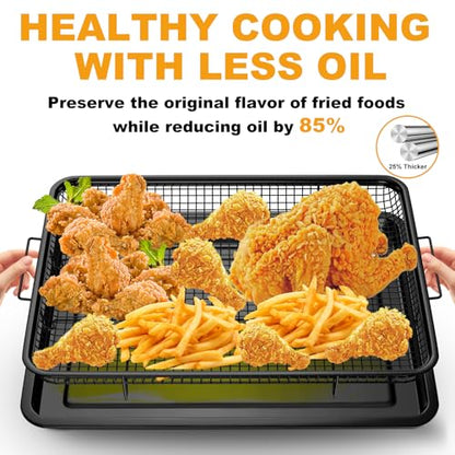 DONGULI Air Fryer Basket Oven - 2 Set Large Air Fryer Basket and Tray Stainless Steel Oven Air Fryer Rack Pan Accessories for Baking (L-2 Pack-Black-15.7"x11.8") - size: L-2 Pack Black-15.4"x11.2"15.4"x11.2"