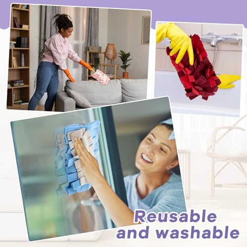 Zubebe 12 Pcs Duster Refill Reusable Fleece Duster Refills Feather Flat Dusters Multi Surface Washable Cleaning Pads Tools for Home, Blinds, Car, Pet, Furniture, Fans (Colorful) - color: Colorful