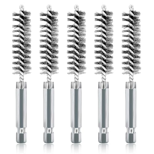 ASNOMY 5Pcs 1/2" Stainless Steel Bore Brush Set, Stainless Steel Bristles, Twisted Wire, 1/4" Hex Shank - style: 5Pcs 13mm | 1/2" Inch