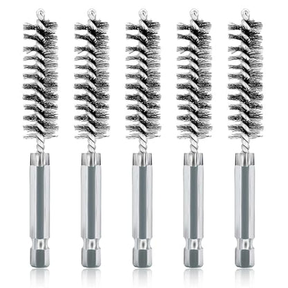 ASNOMY 5Pcs 1/2" Stainless Steel Bore Brush Set, Stainless Steel Bristles, Twisted Wire, 1/4" Hex Shank - style: 5Pcs 13mm | 1/2" Inch