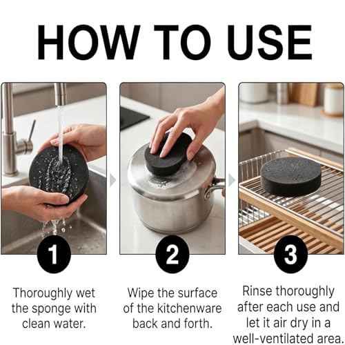 3PCS Stainless Steel Sponge, Heavy Duty Emery Sponges for Burnt-On Stain Removal, Zero Chemicals, Reusable Cleaning Sponges for Stainless Steel Cookware, Pots, Pans & Grills