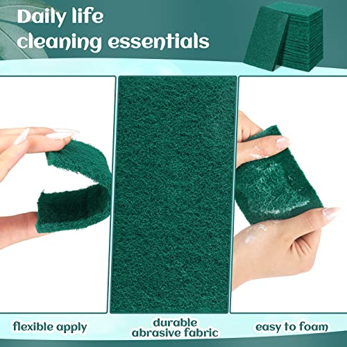 Hoolerry 100 Pcs Heavy Duty Scouring Pads Non Scratch Household Scrub Pads for Cleaning Reusable Pan Scrubber Anti Grease Scrubbing Pads for Dish Kitchen Metal Grills, 4.3 x 3 x 0.3 in (Green) - color: Green