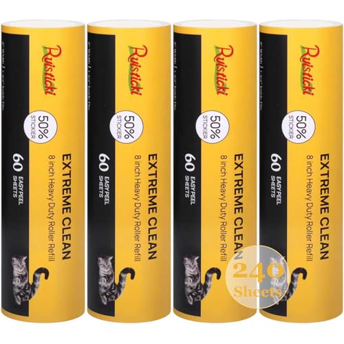 50% Stickier Large Surface Roller Refill for Scotch-Brite 8 inch Lint Roller, Works Great On Pet Hair, Extra Sticky 60 Sheets per Refill, Pack of 4, 240 Sheets Total - size: 8 inch