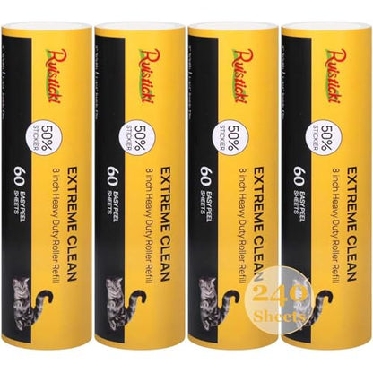 50% Stickier Large Surface Roller Refill for Scotch-Brite 8 inch Lint Roller, Works Great On Pet Hair, Extra Sticky 60 Sheets per Refill, Pack of 4, 240 Sheets Total - size: 8 inch