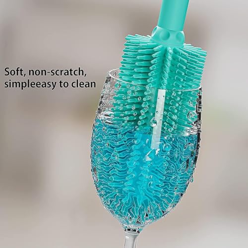 Long Silicone Bottle Cleaning Brush | 2 Pack| 16”+13”Water Bottle Brush Cleaner Brush for Hydro Flask,Glassware,Vacuum Sports Bottle&Vases,Silicone Water Bottle Cleaner Brush for Narrow Neck - color: Green